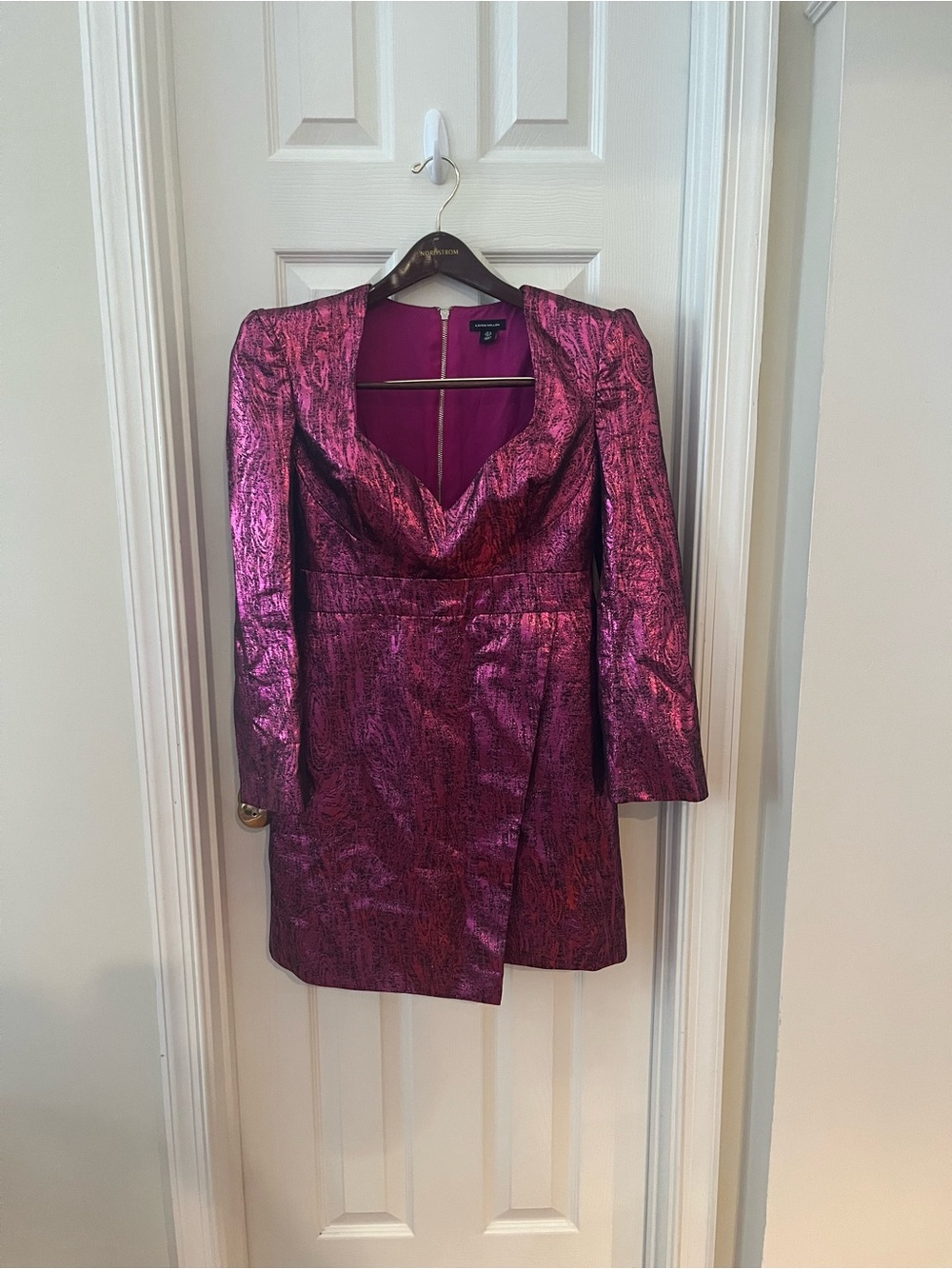 Karen Millen Metallic Fuchsia Long Sleeve Mini Dress